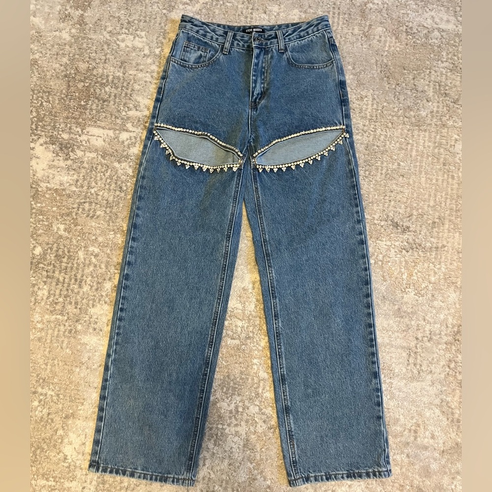 Steve Madden Taylor Jean - Blue Straight Leg Jeans with Beaded Detail